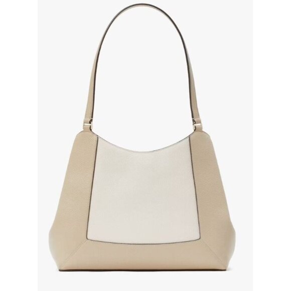 Kate Spade Womens Pebbled Leather Lena Sand Colorblock Large Shoulder Bag New - Picture 6 of 9